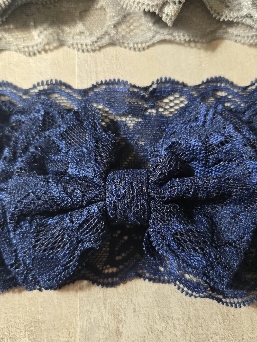 Baby Girl Grey & Navy Blue Lace Stretch Bow Headband Floral Hair Band Accessory